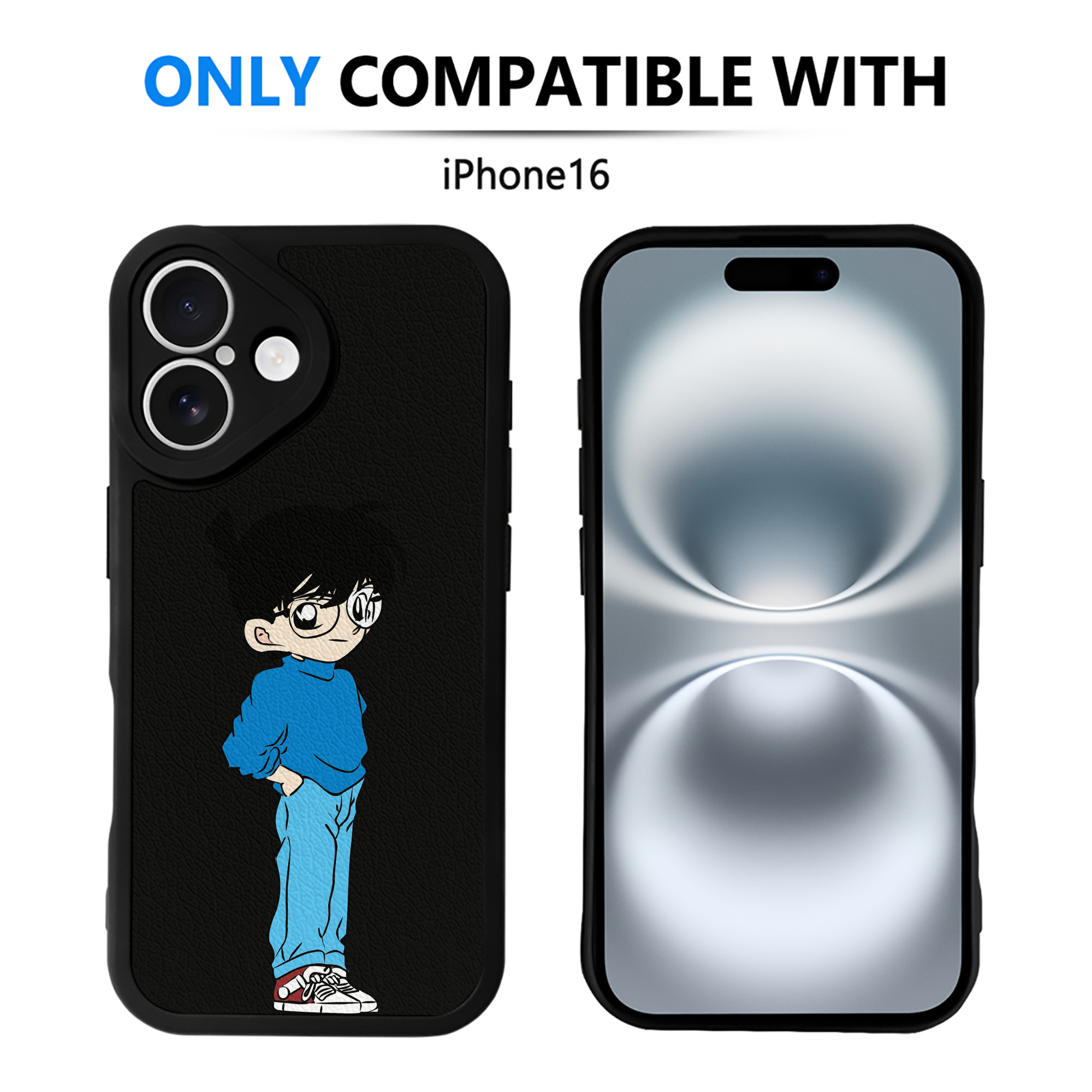 （画像用） 名探偵コナン 江戸川 コナン Detective Conan Conan Edogawa 【iPhone 16シリーズ対応】シリコンスマホケース（レザー調） 材質：シリコン
